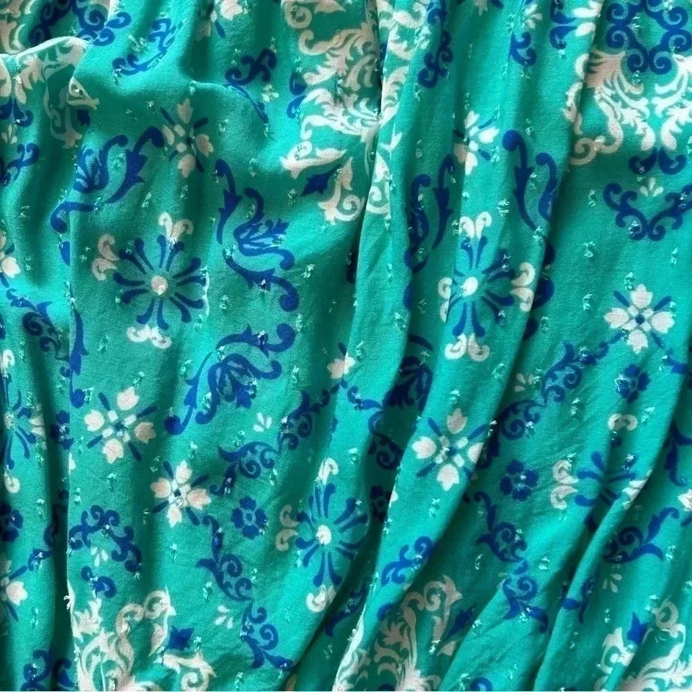 Flying tomato off shoulders Womens Medium Top Teal Blue Floral Elastic Waist - Picture 7 of 8